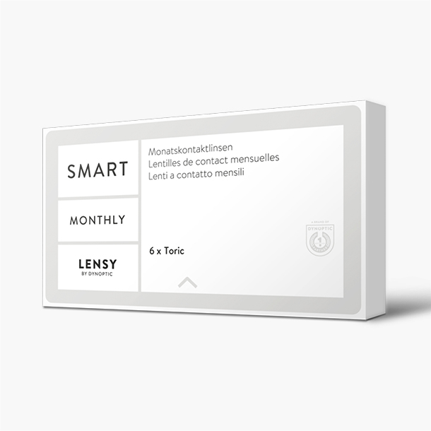 Lensy Monthly Smart Toric (6P) - Lensy by Dynoptic - Optiker - Optiker Schweiz - Kontaktlinsen - Linsenmittel - Pflegemittel - Kontaktlinsenmittel - Tageskontaktlinsen - Monatskontaktlinsen - Sphärische Kontaktlinsen - Torische Kontaktlinsen - Silikon-Hydrogel Kontaktlinsen - Augentropfen - weiche Kontaktlinsen - harte Kontaktlinsen - Opticiens - Opticiens Suisse - Lentilles de contact - Produits de soin - Lentilles de contact journalières - Lentilles de contact mensuelles - Lentilles de contact sphériques - Lentilles de contact toriques - Lentilles de contact Multifocales - Lentilles de contact en silicone hydrogel - Gouttes ophtalmiques - Lentilles de contact souples - Lentilles de contact rigides - Ottico - Ottico Svizzera - Lenti a contatto - Prodotti per la cura - Lenti a contatto giornaliere - Lenti a contatto mensili - Lenti a contatto sferiche - Lenti a contatto toriche - Lenti a contatto multifocali - Lenti a contatto in silicone idrogel - Collirio - Lenti a contatto morbide - Lenti a contatto rigide