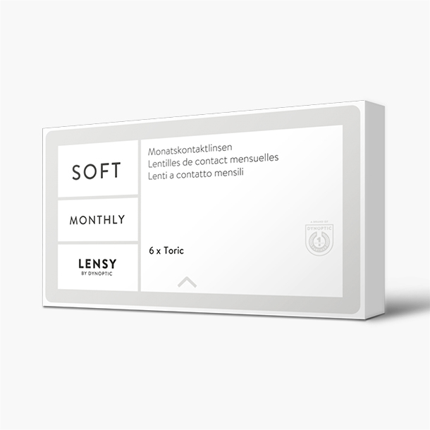 Lensy Monthly Soft Toric (6P) - Lensy by Dynoptic - Optiker - Optiker Schweiz - Kontaktlinsen - Linsenmittel - Pflegemittel - Kontaktlinsenmittel - Tageskontaktlinsen - Monatskontaktlinsen - Sphärische Kontaktlinsen - Torische Kontaktlinsen - Silikon-Hydrogel Kontaktlinsen - Augentropfen - weiche Kontaktlinsen - harte Kontaktlinsen - Opticiens - Opticiens Suisse - Lentilles de contact - Produits de soin - Lentilles de contact journalières - Lentilles de contact mensuelles - Lentilles de contact sphériques - Lentilles de contact toriques - Lentilles de contact Multifocales - Lentilles de contact en silicone hydrogel - Gouttes ophtalmiques - Lentilles de contact souples - Lentilles de contact rigides - Ottico - Ottico Svizzera - Lenti a contatto - Prodotti per la cura - Lenti a contatto giornaliere - Lenti a contatto mensili - Lenti a contatto sferiche - Lenti a contatto toriche - Lenti a contatto multifocali - Lenti a contatto in silicone idrogel - Collirio - Lenti a contatto morbide - Lenti a contatto rigide